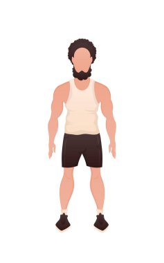 Büyüme çağında güçlü fiziği olan yakışıklı bir adam. İzole edilmiş. Çizgi film tarzı. Vektör illüstrasyonu