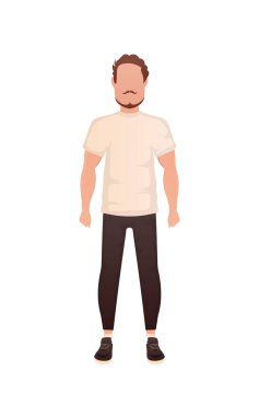 Adam ayakta duruyor. İzole edilmiş. Çizgi film tarzı. Vektör illüstrasyonu