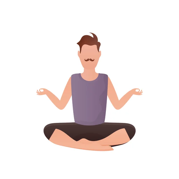 Guy Sits Meditates Isolated Cartoon Style Vector Illustration — Stock Vector