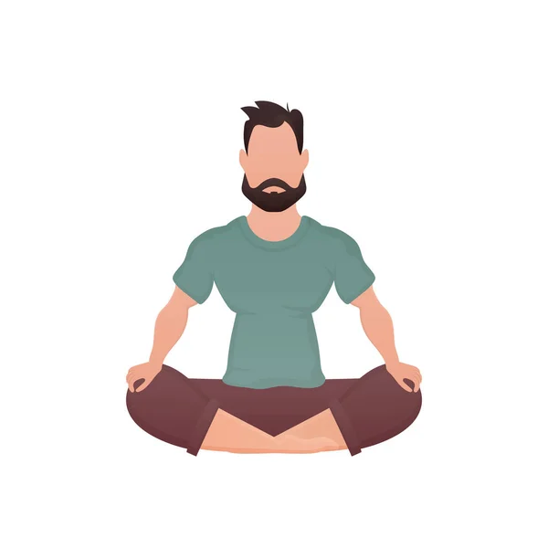 Guy Strong Physique Sitting Doing Yoga Isolated Cartoon Style Vector — Stock Vector