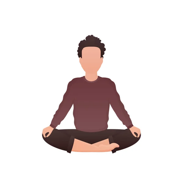 Guy Strong Physique Sits Engaged Meditation Isolated Cartoon Style Vector — Stock Vector