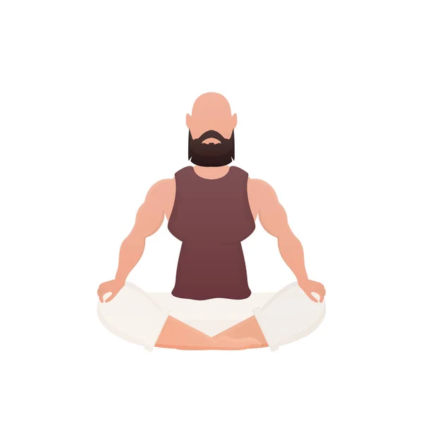 Man Sits Meditates Isolated Cartoon Style Vector Illustration —  Vetores de Stock