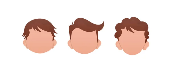 Set Faces Little Boys Different Hairstyles Isolated Vector — Vetor de Stock