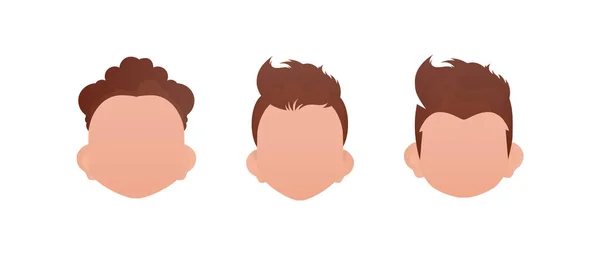 Set Faces Little Boys Different Styles Haircuts Isolated Vector — Vetor de Stock
