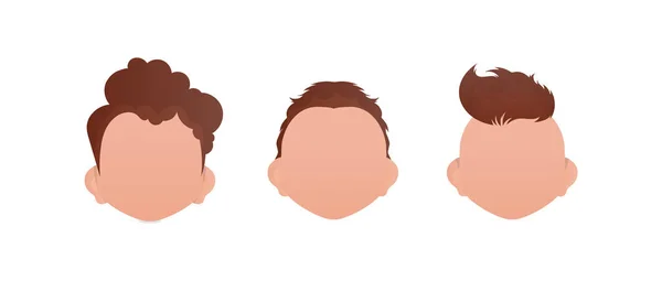Set Faces Little Boys Different Styles Haircuts Isolated White Background — Vetor de Stock