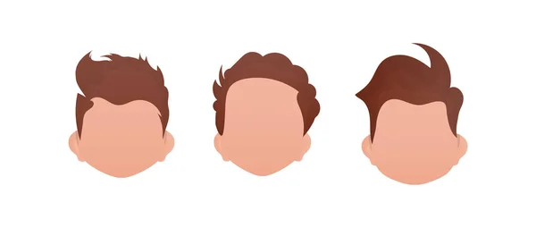 Set Faces Boys Different Hairstyles Isolated White Background — Archivo Imágenes Vectoriales