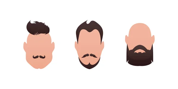 Set Faces Men Different Hairstyles Isolated — Stock Vector