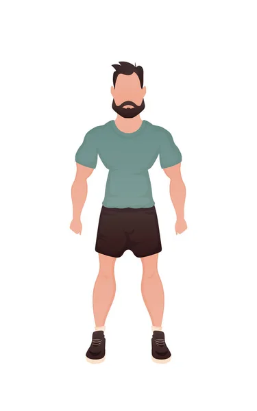 Man Strong Build Standing Isolated Cartoon Style Vector Illustration — Stock Vector