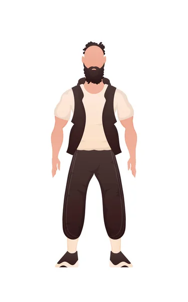 Handsome Man Strong Build Standing Isolated Cartoon Style Vector Illustration — Image vectorielle