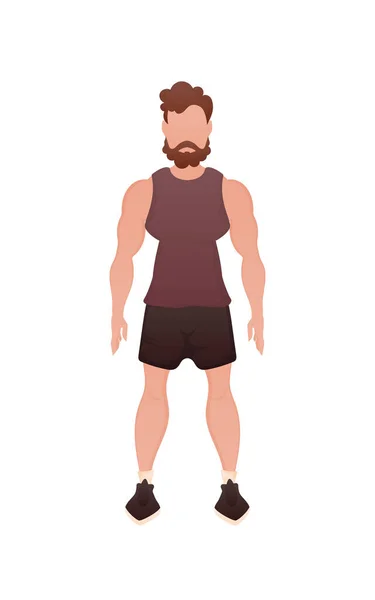 Strong Man Stands His Full Height Isolated Cartoon Style Vector — Stock Vector