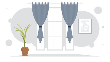 İç dekoratif bitkileri olan bir oda. Düz stil. Vektör illüstrasyonu