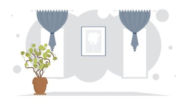 Dekoratif çiçekli bir oda. Oda tasarımı. Düz stil. Vektör illüstrasyonu