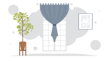 Dekoratif bitkilerle dolu bir oda. Oda tasarımı. Düz stil. Vektör illüstrasyonu