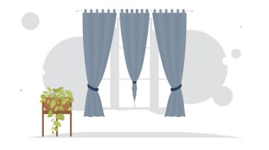 Dekoratif bitkilerle dolu bir oda. İç mekan. Çizgi film tarzı. Vektör illüstrasyonu