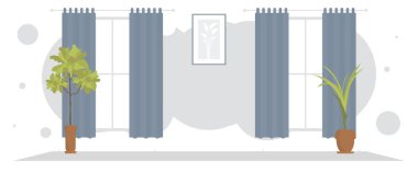 Karikatür tarzı dekoratif ev bitkisi tasarımlı geniş bir oda. Vektör illüstrasyonu