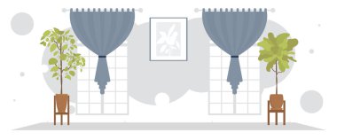 Kapalı mekanlı geniş bir oda. İç mekan. Çizgi film tarzı. Vektör illüstrasyonu