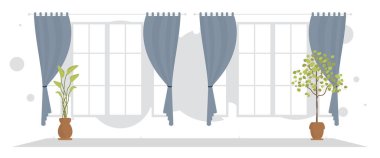 Kapalı mekanlı geniş bir oda. Oda tasarımı çizgi film tarzı. Vektör illüstrasyonu