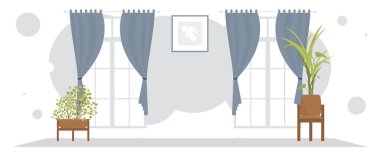 Penceresi olan geniş bir oda. Oda tasarımı. Düz stil. Vektör illüstrasyonu