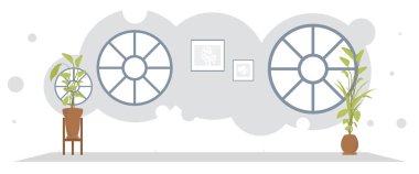 Penceresi olan geniş bir oda. İç mekan. Düz stil. Vektör illüstrasyonu