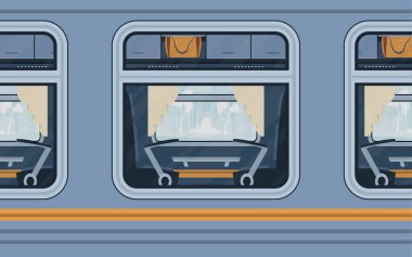 Windows Train. Electricity outside. Cartoon style. Flat style.