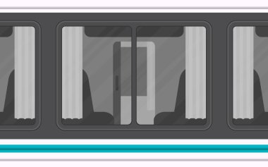 Tren kompartımanı pencereleri. Tren dışarıda gösteriliyor. Çizgi film tarzı. Düz stil. Vektör illüstrasyonu