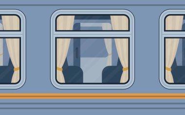 Train compartment windows. Rail transport outside. Cartoon style. Flat style. Vector illustration