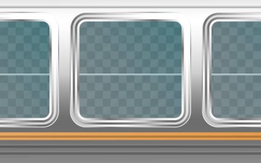 Gerçekçi şeffaf metal tren penceresi. Demiryolu taşımacılığı. Vektör.