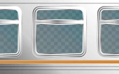 Gerçekçi şeffaf metal tren penceresi. Demiryolu taşımacılığı. Vektör illüstrasyonu.