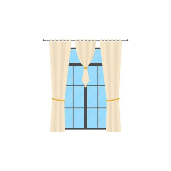 カーテン付きの大きな窓 隔離されてる フラットスタイル ベクターイラスト — ストックベクタ