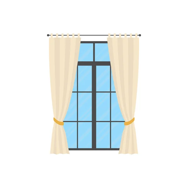 Panoramic Window White Curtain Isolated Flat Style Vector Illustration — Archivo Imágenes Vectoriales