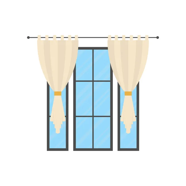 Panoramic Window White Curtain Isolated Cartoon Style Vector Illustration — Archivo Imágenes Vectoriales