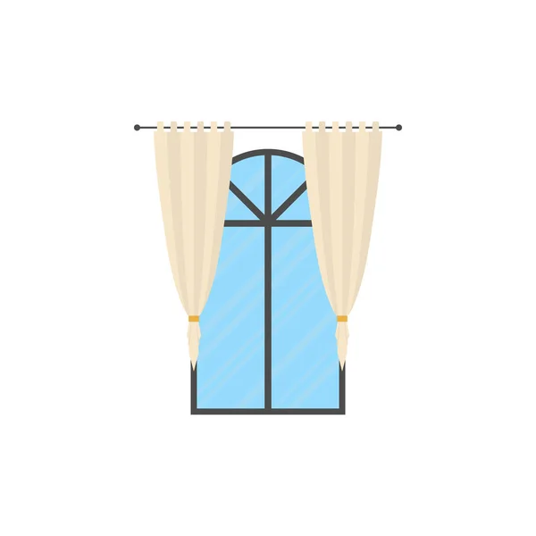Panoramic Window Curtain Isolated Cartoon Style Vector Illustration — Vector de stock