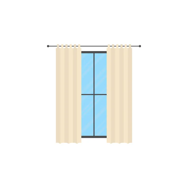 Panoramic Window Curtain Isolated Flat Style Vector Illustration — Stockvektor