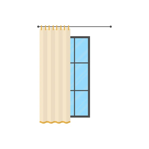 Beyaz Perdeli Pencere Zole Edilmiş Düz Stil Vektör Illüstrasyonu — Stok Vektör