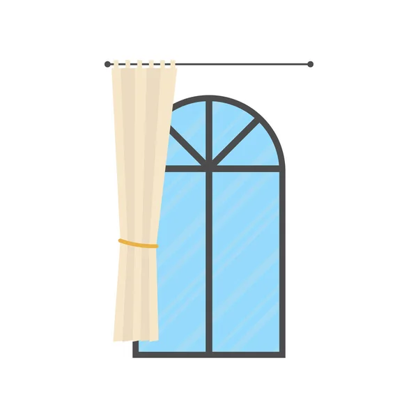 カーテン付きの窓 孤立した漫画スタイル ベクターイラスト — ストックベクタ