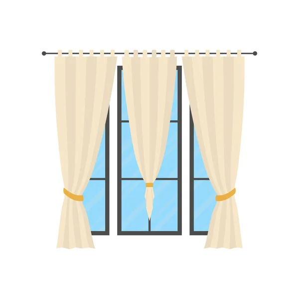 Window White Curtain Isolated Cartoon Style Vector Illustration — 스톡 벡터