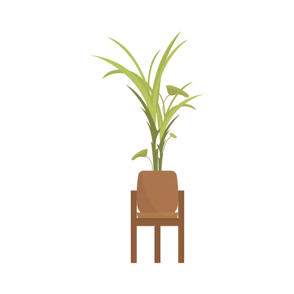 Artificial Plant Brown Pot Isolated Flat Style Vector Illustration — Vetor de Stock