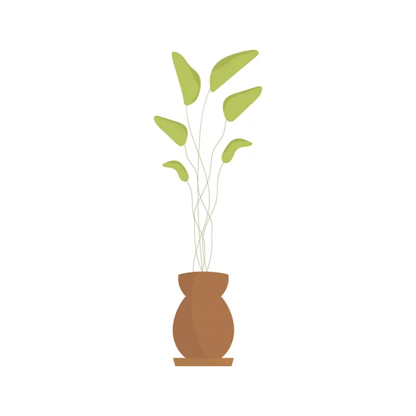 Plantas Caseras Una Olla Marrón Aislado Estilo Plano Ilustración Vectorial — Vector de stock