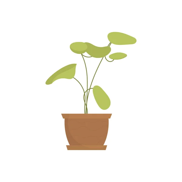 Green Plant Brown Pot Isolated Flat Style Vector Illustration — Stockvektor