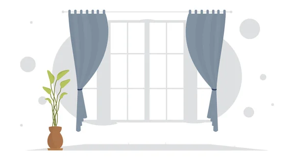 Chambre Avec Plante Intérieur Design Chambre Cartoon Style Illustration Vectorielle — Image vectorielle
