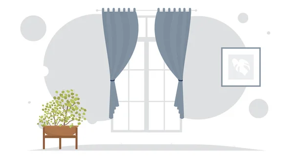 Chambre Avec Fenêtre Design Chambre Cartoon Style Illustration Vectorielle — Image vectorielle