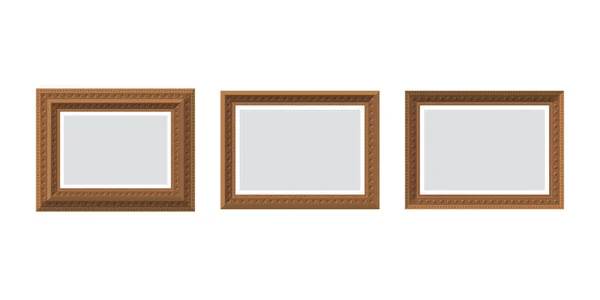 Set Empty Brown Wooden Frames Isolated Flat Style Vector Illustration — Stock Vector