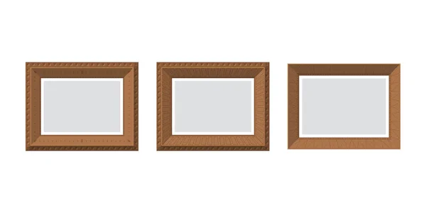 Set Empty Wooden Pictures Isolated Flat Style Vector Illustration — Stockvektor