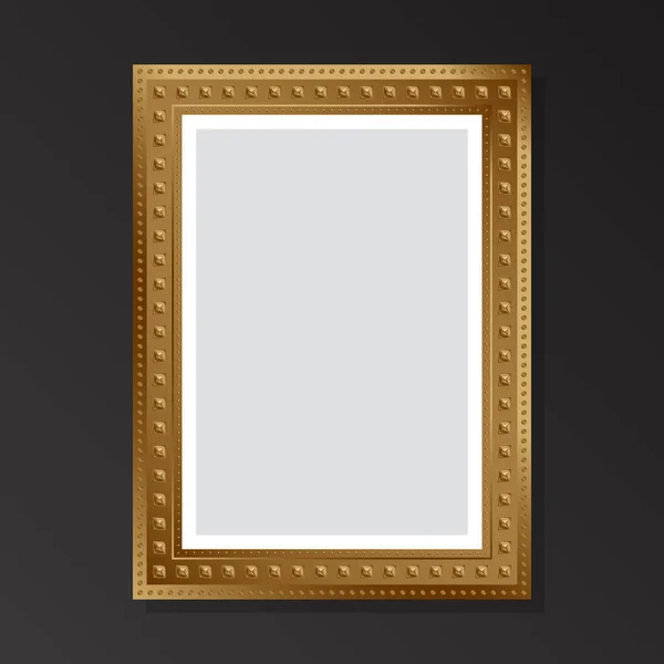 Mock Golden Blank Retro Frame Black Background Flat Style Vector — Vetor de Stock