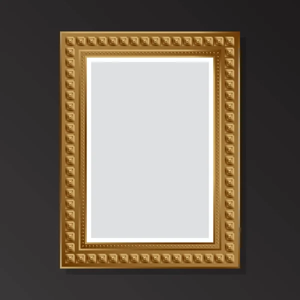 Mock Golden Blank Vintage Picture Frame Black Background Flat Style — Stockvektor