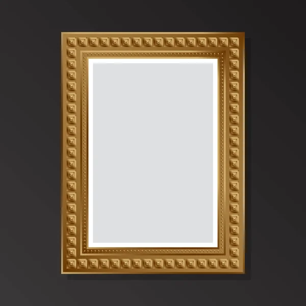 Gold Blank Frame Mockup Black Background Flat Style Vector Illustration — Vetor de Stock
