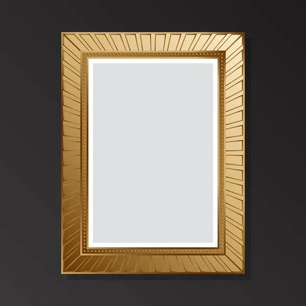 Golden Blank Retro Picture Frame Black Background Flat Style Vector — Stock Vector