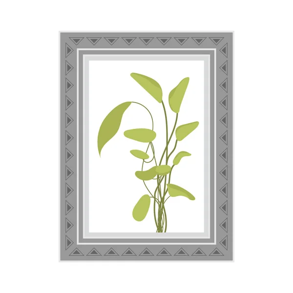 Gray Photo Frame Picture Green Plant Isolated Flat Style Vector — Stock Vector