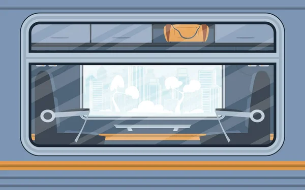 Les Fenêtres Train Banlieue Vide Électricité Dehors Cartoon Style Style — Image vectorielle