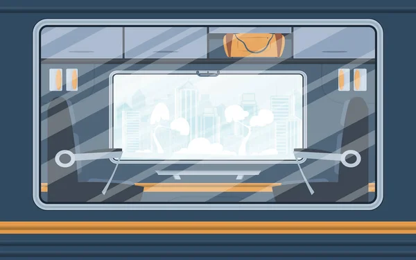 Les Fenêtres Train Banlieue Vide Transport Ferroviaire Extérieur Cartoon Style — Image vectorielle